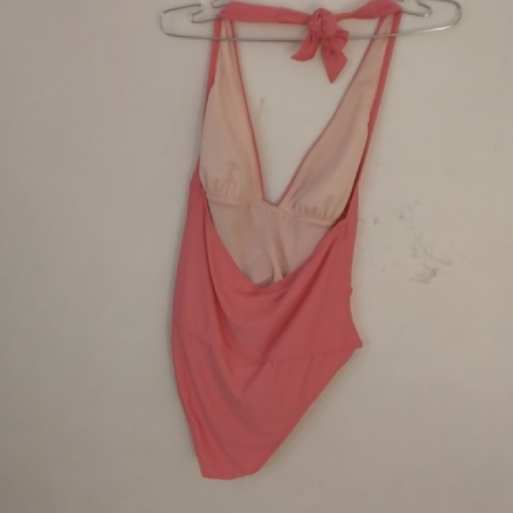 Cupshe Pink Ruched Plunge Halter One-Piece Swimsuit - Picture 6 of 7